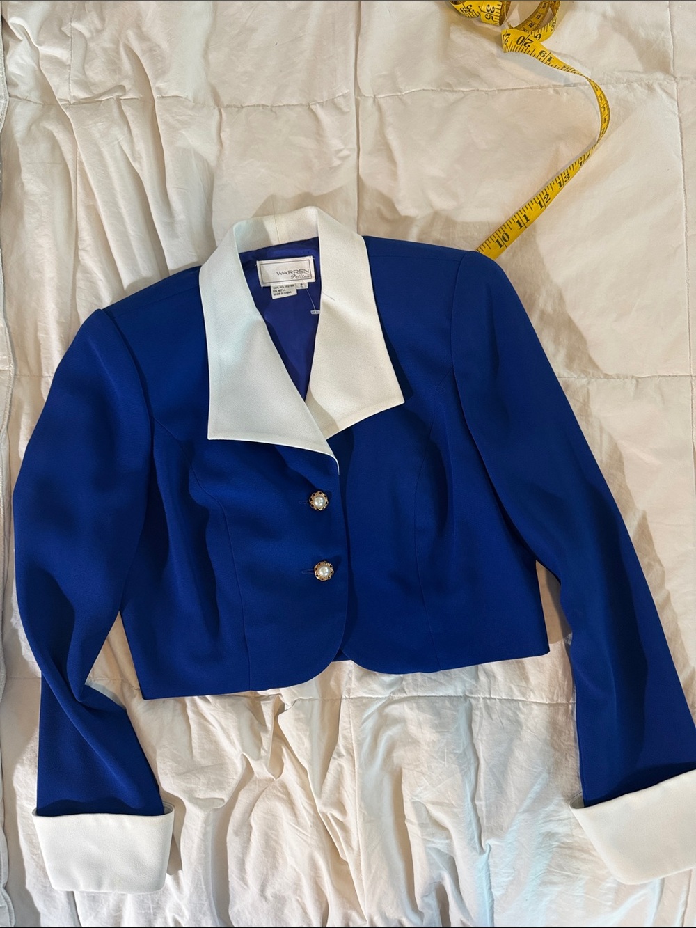 Warren petites Blue Cropped Blazer with White Collar & Cuffs